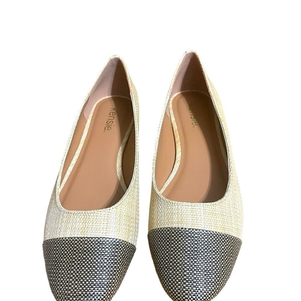 Kensie Tan Neutral Raffia Woven Almond Toe Preppy Ballet Flat Shoes 10 NIB
